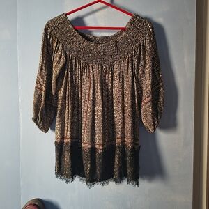 Anthropologie Vanessa Virginia Smock Neckline Lace Trim Blouse XS